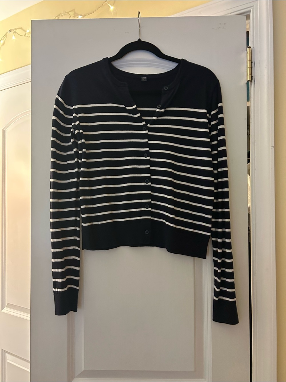 UNIQLO Navy and White Striped Button-Up Cardigan